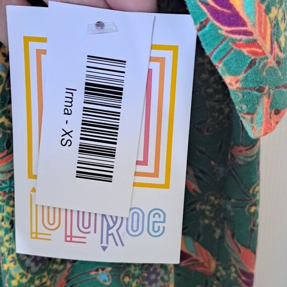 Lularoe Women's Irma Short XS Sleeve Tunic Green Feathers Paisley Print - Picture 8 of 9